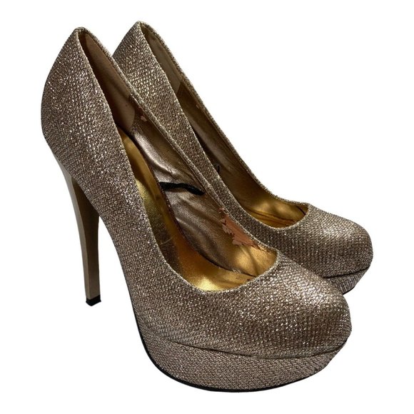 BODY CENTRAL Shoes Womens 6.5M Gold Metallic Platform Stiletto Heels - Picture 1 of 8